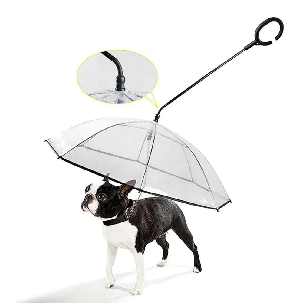 Pet Dog Transparent Umbrella Adjustable Umbrella Pet Products With Dog Leash For Rain Walking