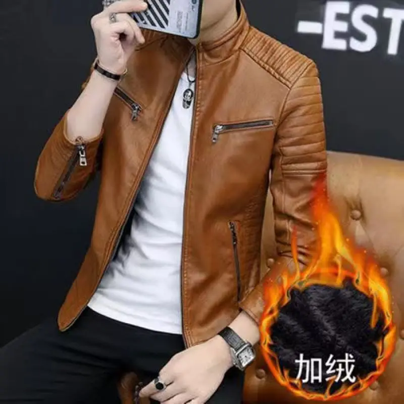 Куртка мужская из ПУ кожи с воротником-стойкой на молнии