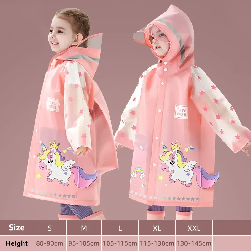 

2023 Cute Kids Raincoat Wateproof Children Dinosaur Unicorn Rain Poncho Rain Coat Jacket With Backpack Position Student RainWear