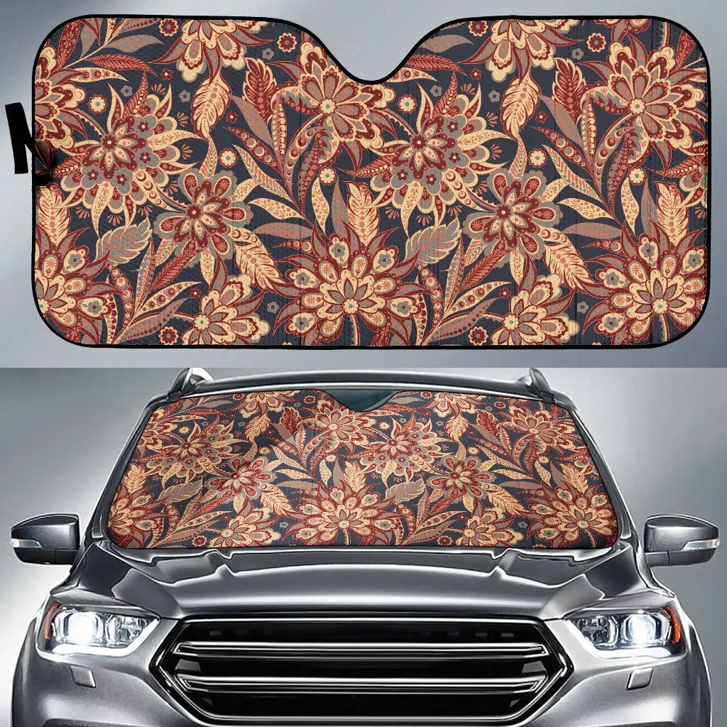 

Brown Floral Bohemian Pattern Print Car Sun Shade