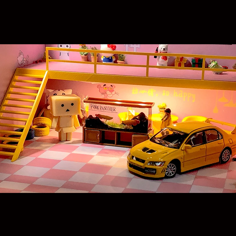 

Assemble Diorama 1:64 USB LED Lighting Double Deck Model Car Garage Parking Lot - Pink Lady