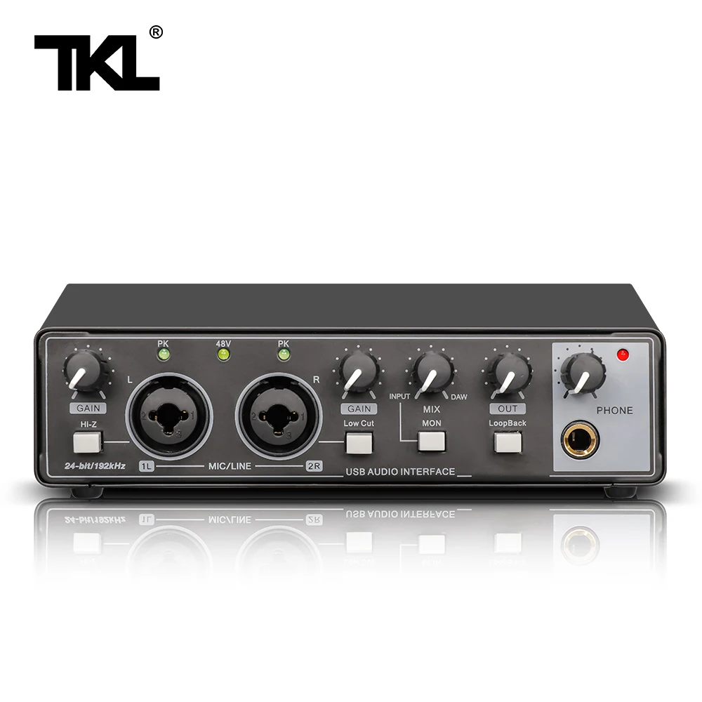 Enlarge TKL FC-22 Audio Interface Sound Card With Monitor Electric Guitar Studio Recording Microphone 48V Phantom Power Sound Mixer