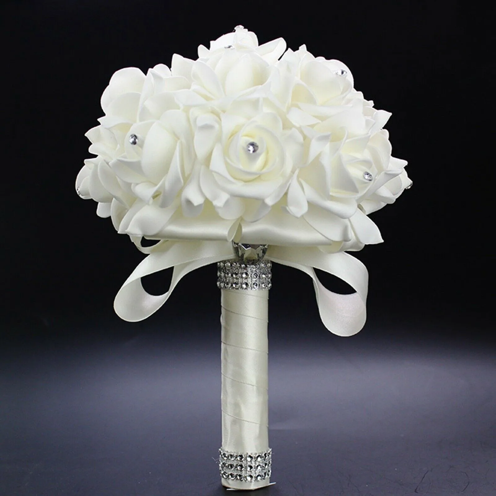 

1PCS Foam Rose Bouquet Beautiful Bridal Bouquet Wand Rose Crystal Bouquet For Wedding Party Office Decoration