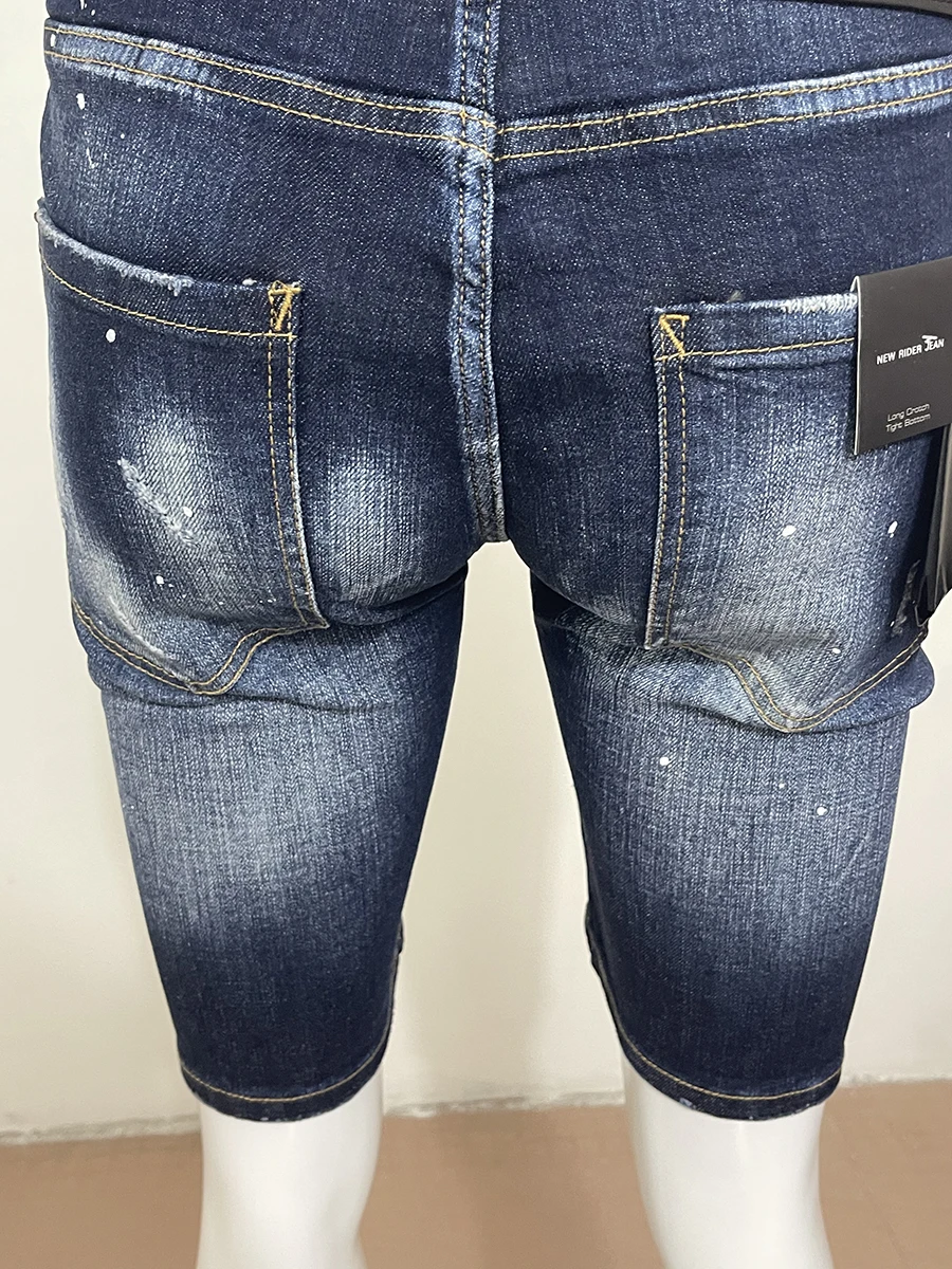 2023 new denim shorts men's Blue D2 jeans slim casual micro-bullet wash printing letters fashion fashion daily