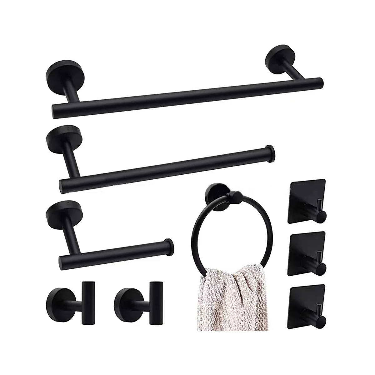 

Towel Bar Set No Punch Coat Hook Set 9 Piece Black Bathroom Hardware Set Towel Bar Set Bathroom Wall Towel Rack