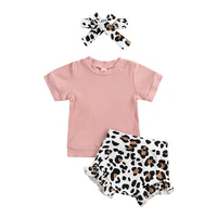 baby girls shorts set short sleeve t shirt with elastic waist leopard print shorts summer casual outfit