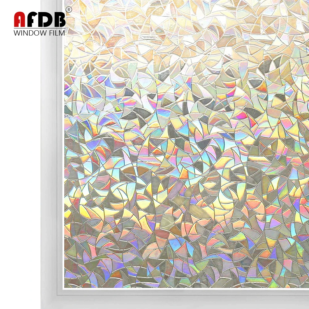 

3D Rainbow Effect Window Film Stained Glass Vinyl Self Adhesive Film Static Privacy Clings UV Protective Window Sticker for Home