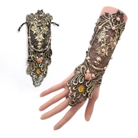 gothic lace fingerless glove lace cuff fingerless lace gloves steampunk wristband ring gold color gift for engagement