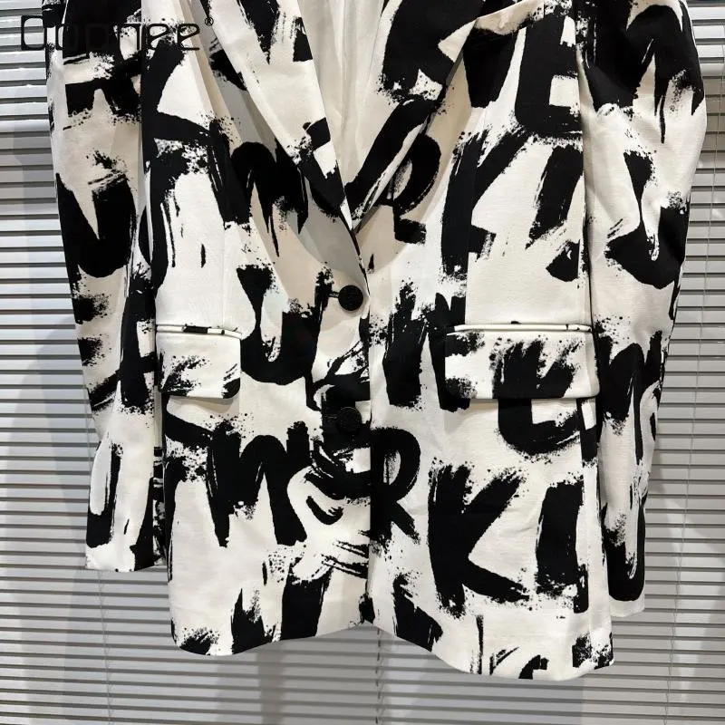 Spring New Style Letter Graffiti Design Jacket Three-Dimensional Padded Shoulder Business Suit Tailored Suit Coat for Women