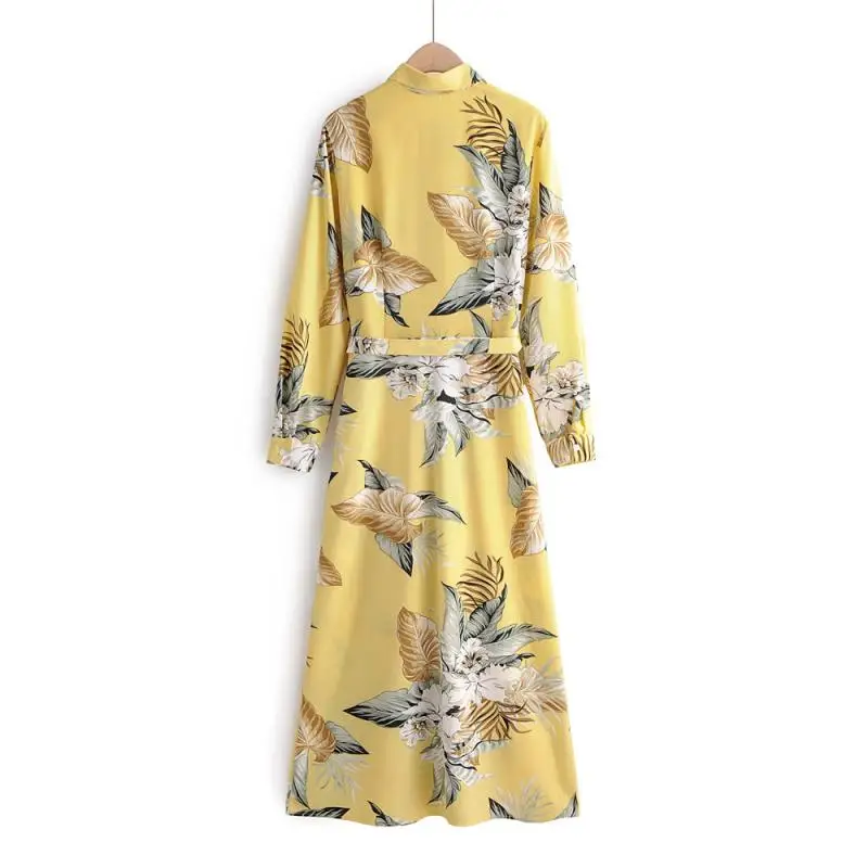 

Женская рубашка с длинным рукавом, платье с цветочным принтом и завязкой сзади в европейском и американском стиле, весна 2020