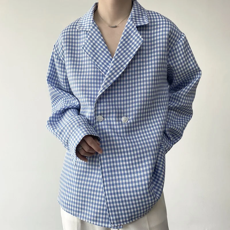 Рубашка мужская с воротником-костюмом Клетчатая блузка длинным рукавом
