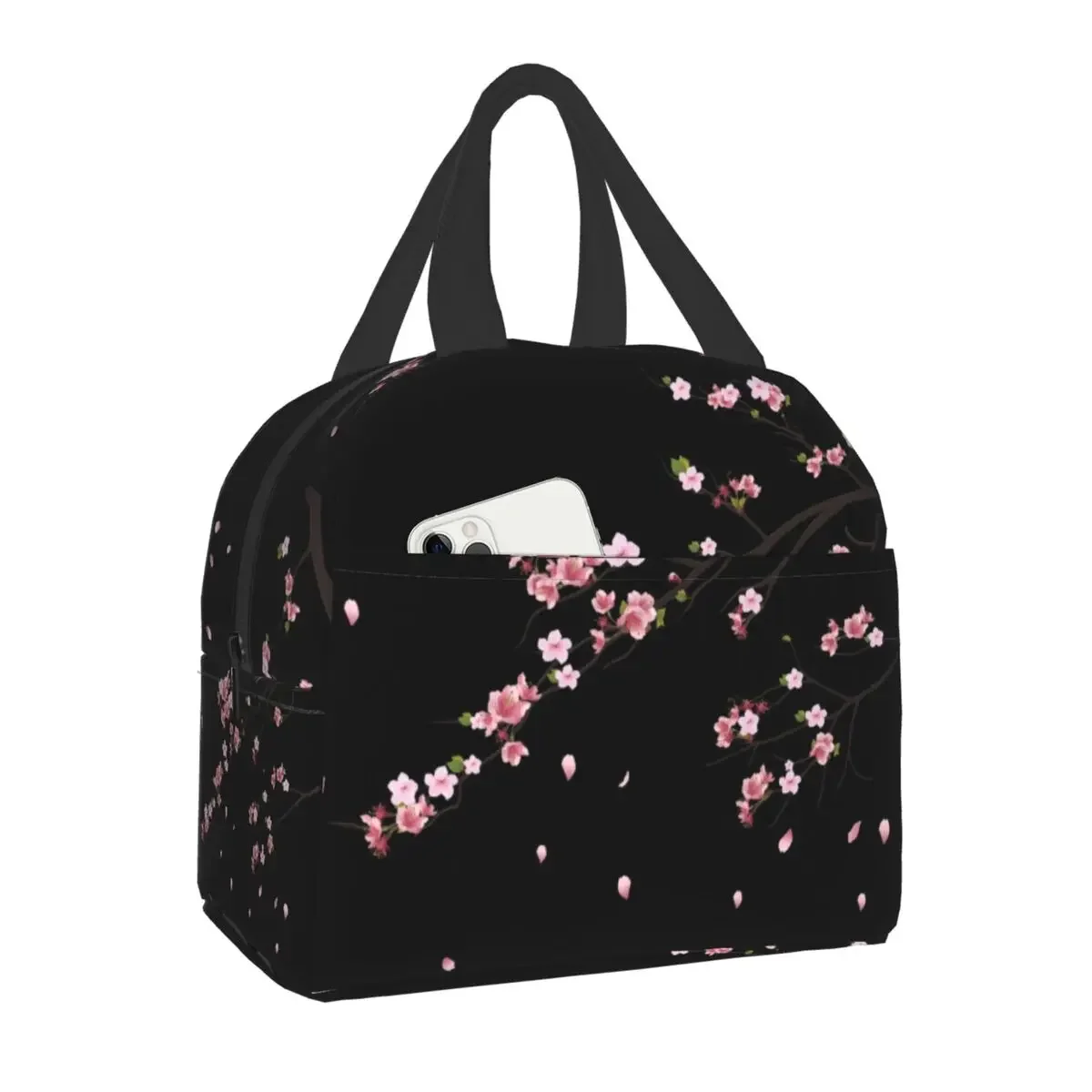

Sakura Branch Insulated Lunch Bag for Women Portable Waterproof Flower Floral Cherry Blossom Cooler Thermal Bento Box