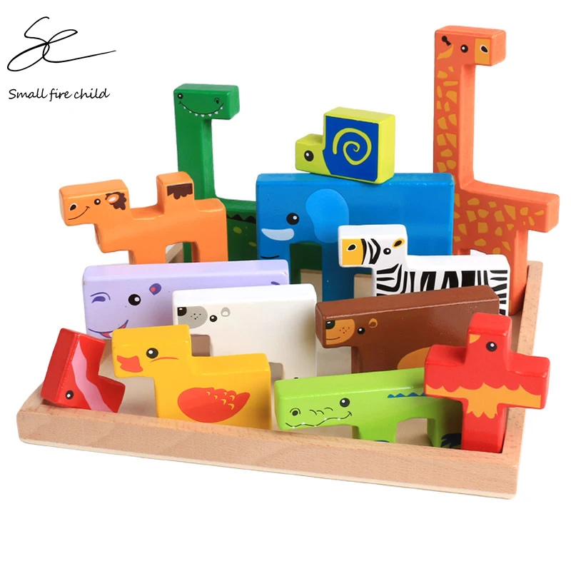

High Quality Baby Wooden Toys 3d Blocks Animal Building Blocks Stack Blocks Beech Wood Creative Children Birthday Christmas Gift