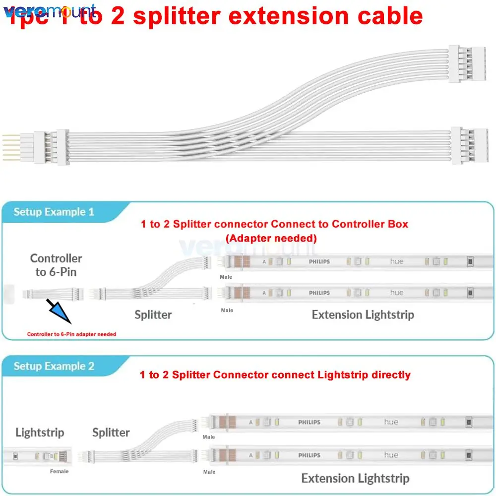 

Удлинительный кабель Micro 6-контактный от 1 до 2, угловой соединительный провод 30 см, 1 м, 2 м, 3 м, 5 м, адаптер коробки управления для Hue Lightstrip Plus V4