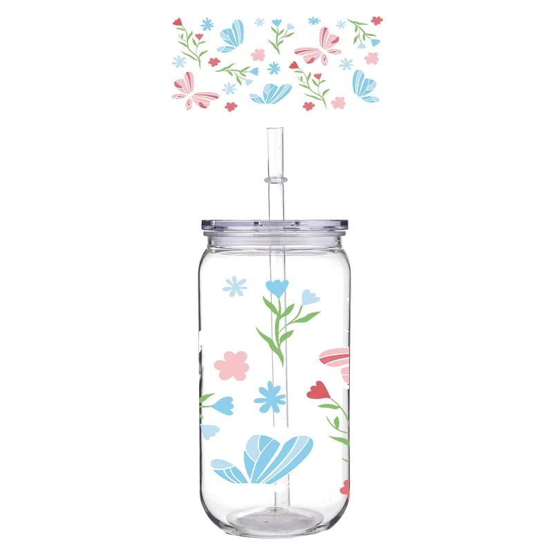 Красивая чашка для домашних животных с принтом бабочки на 16 унций и соломенной