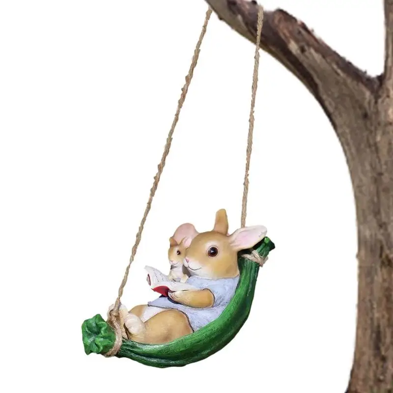 

Swinging Rabbit Swing Rabbit Garden Statues Cute Rabbit Figures Tree Hanging Sculpture For Outdoor Decor Garden Patio Yard Lawn