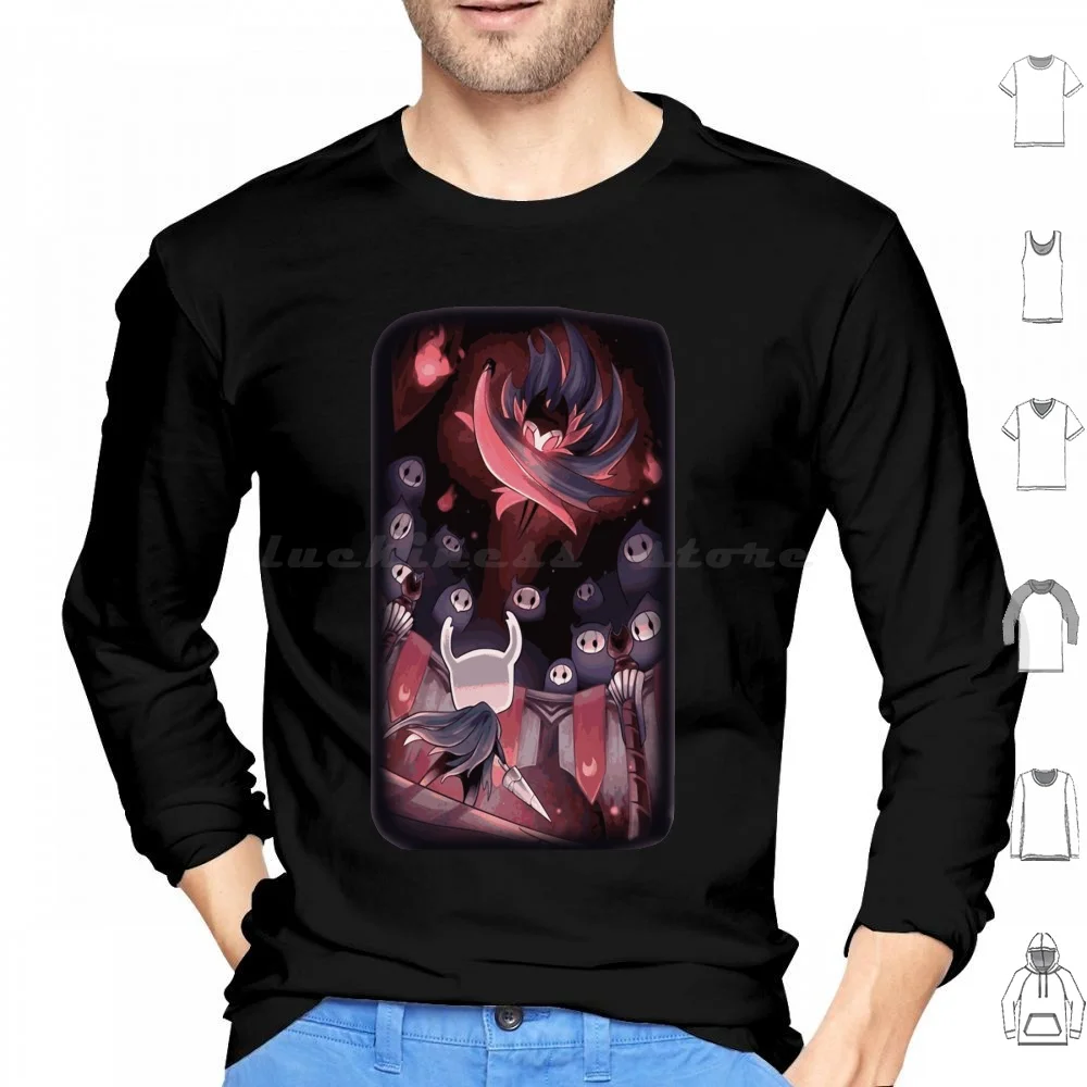 

The Knight Fight Graphic Art Hollow Knight Adventure Game Hoodies Long Sleeve Hollow Knight Single Player Action