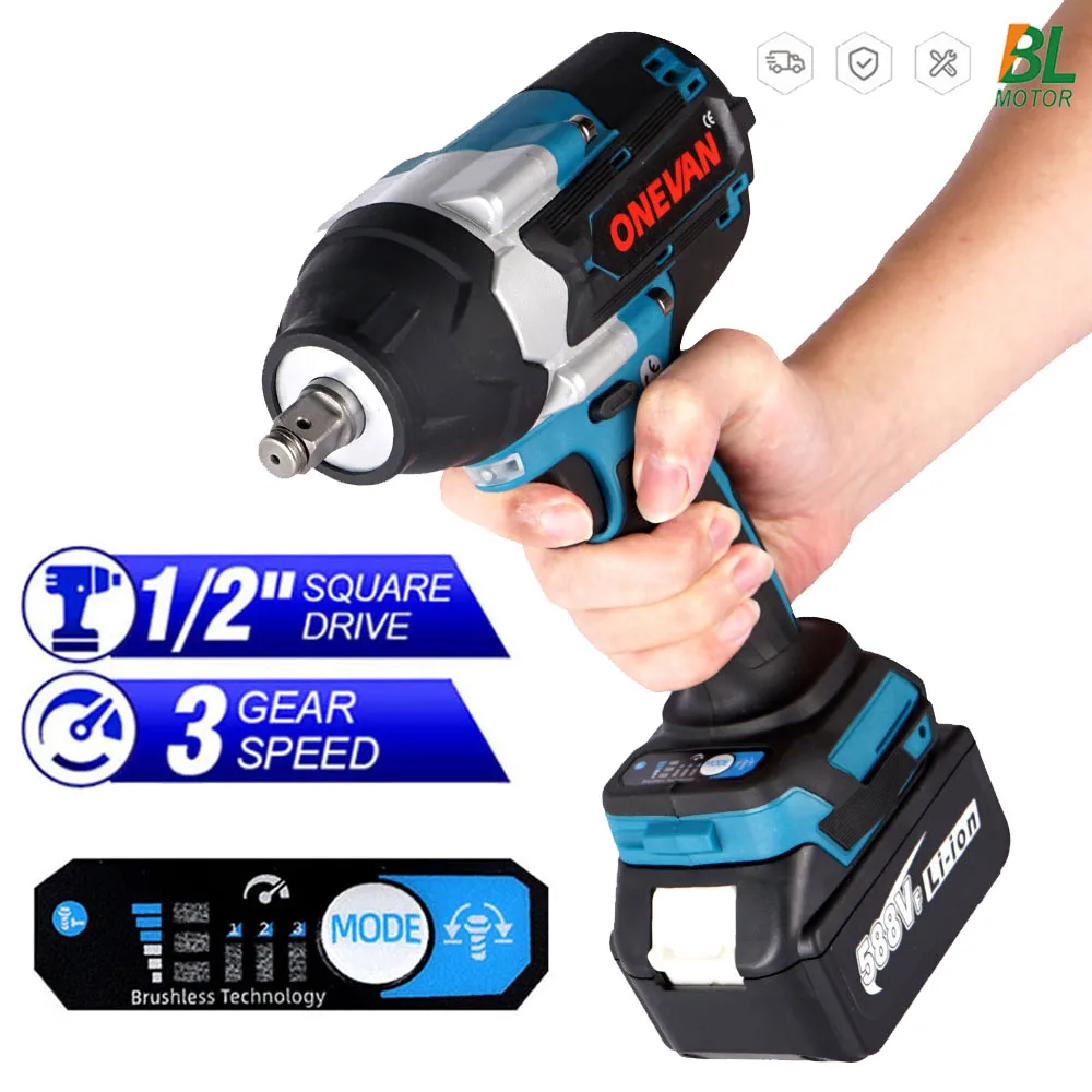 

1500W 1800N.M Torque Brushless Electric Impact Wrench 3 Gear Adjustment 1/2 inch Cordless Driver Tool For Makita 18V Battery