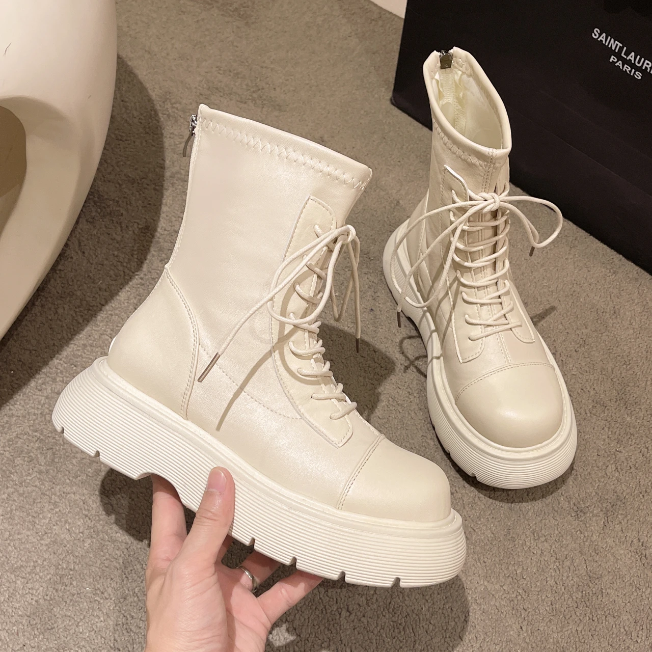 

Women Ankle Boots Flat Platform Ladies Shoes Female Round Toe Classic Punk Harajuku Motorcycle All-match Wear-resistant Footwear