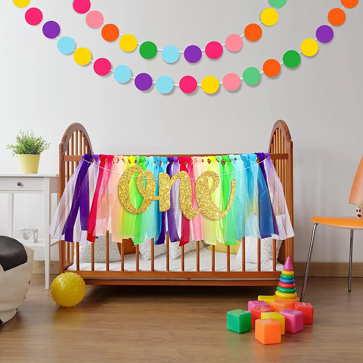 

Красочный обеденный стул, флаг на 1-й день рождения, юбка, высокий стул, украшение, баннер, Радужный круглый флаг, украшение для вечеринки