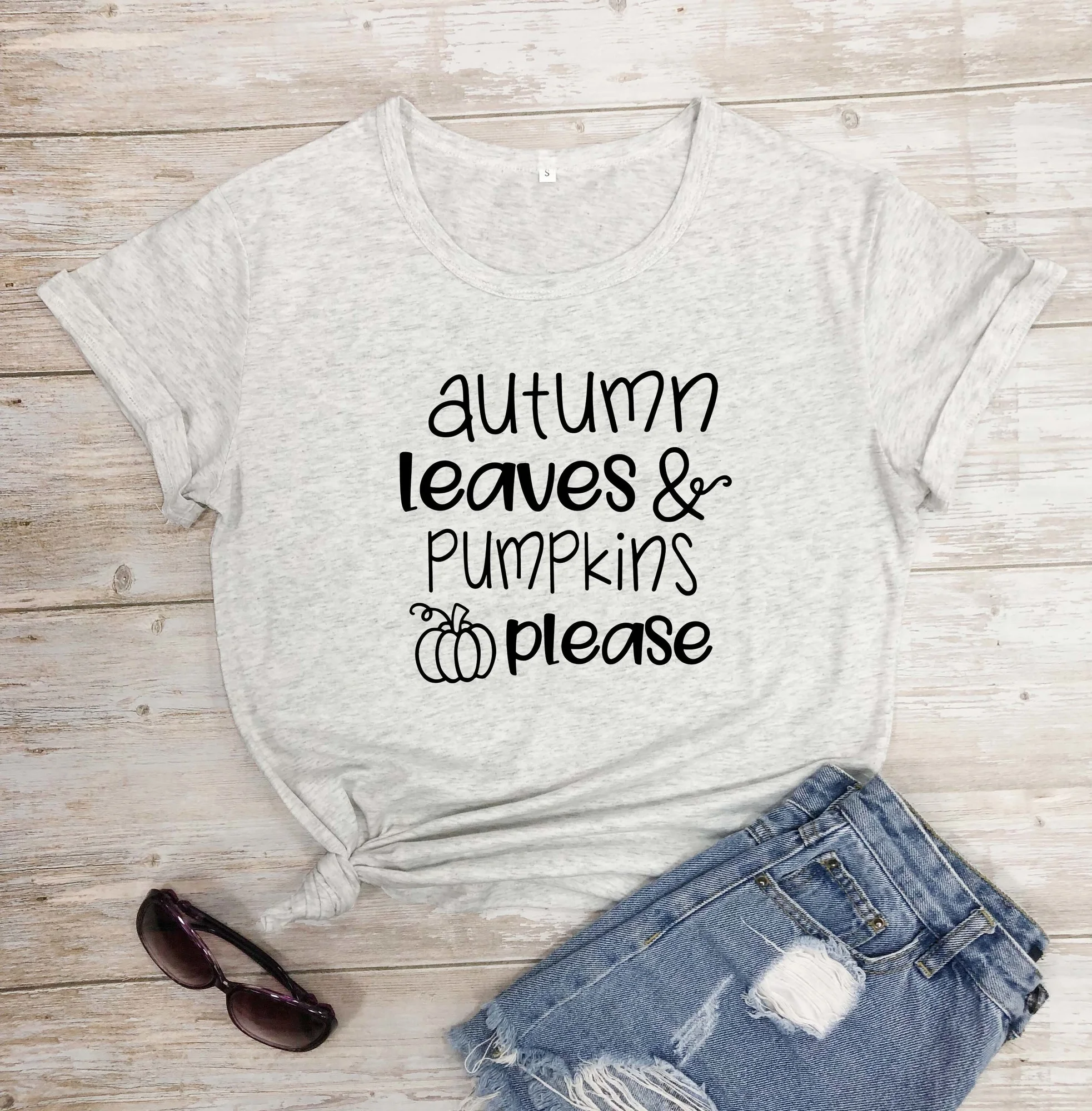 

Autumn Leaves And Pumpkins Please t shirt women grunge tees tops O060