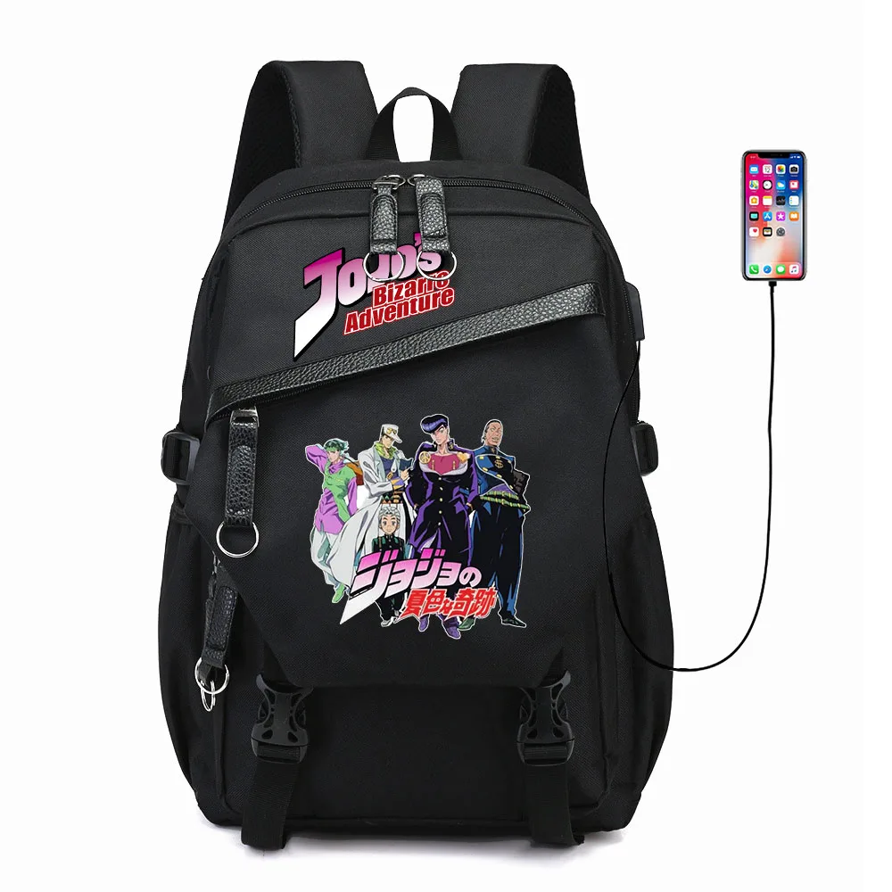 

JoJo's Bizarre Adventure Oxford Cloth Backpack Teenger Cartoon Schoolbag Casual USB Knapsack Travel Laptop Bag Student Bookbag