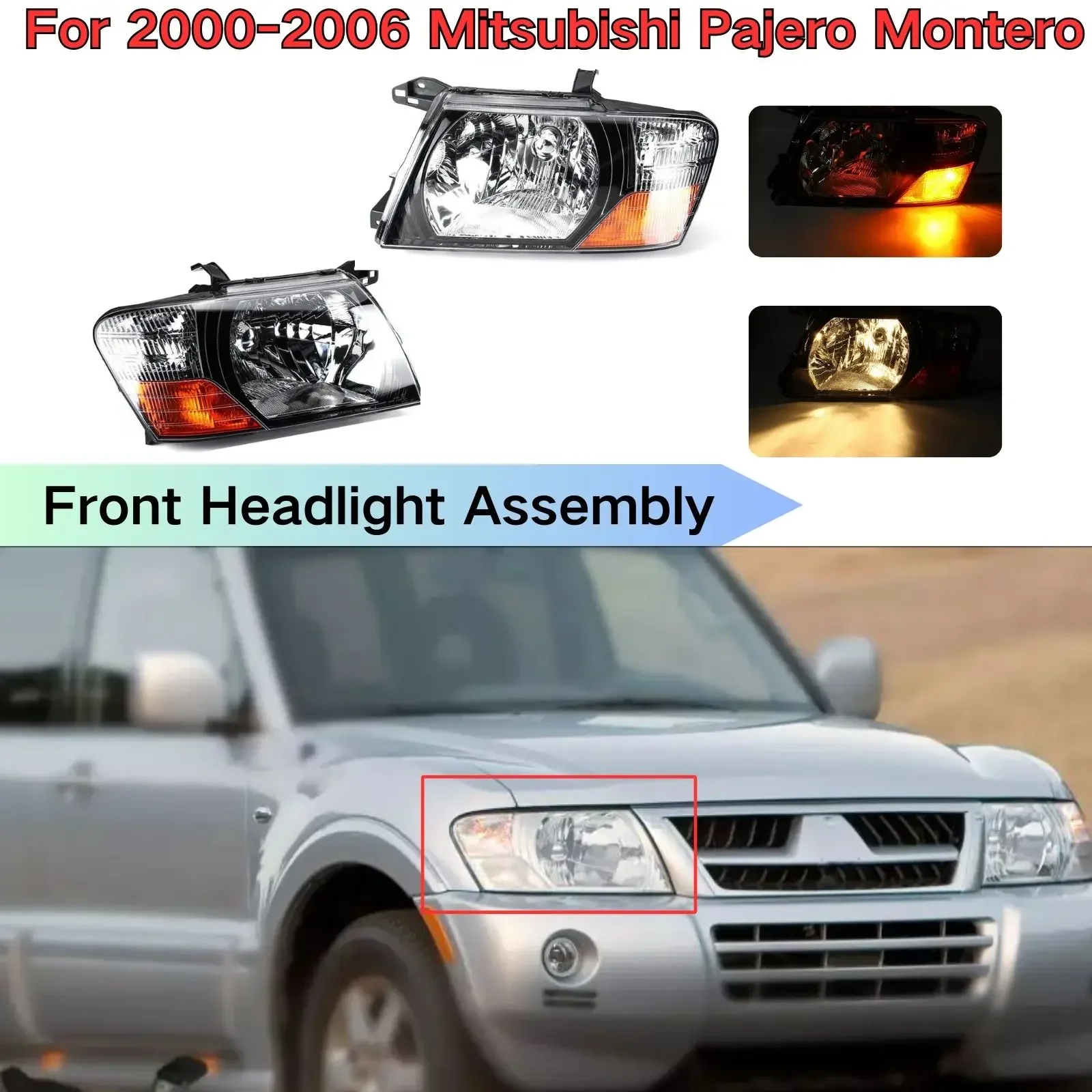 Передняя фара в сборе для Mitsubishi Pajero Montero 2000 2001 2002 2003 2004-2006 автомобильные
