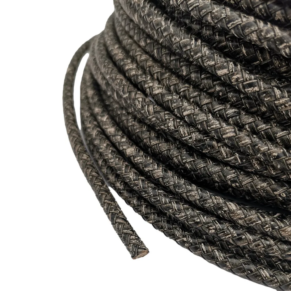 

Antique Black Braided Leather Bolo Cord for Bracelet Making Woven Folded Leather Strap 6.0mm Round