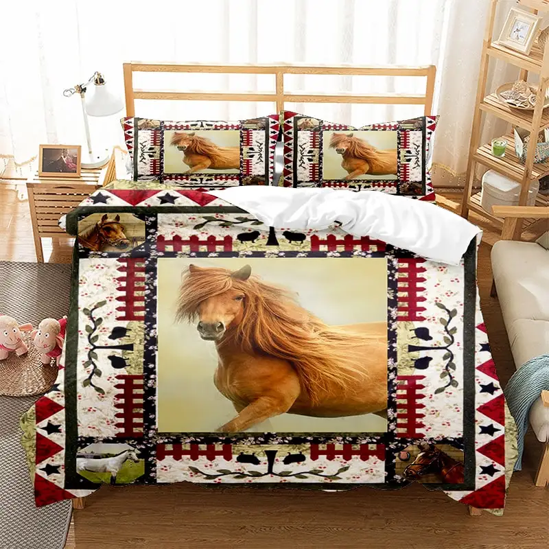 

War Horse Mustang Pattern Bed And Quilt Set Comes In A Wide Range Of Sizes And Styles King Size Beddin