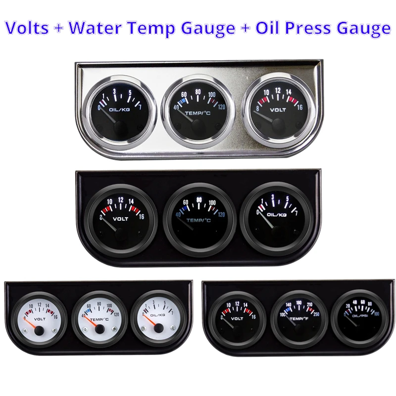 

52mm Triple kit Oil Temp Gauge + Water Temp Gauge + Oil Pressure Gauge With Sensor 3in1 Car Meter