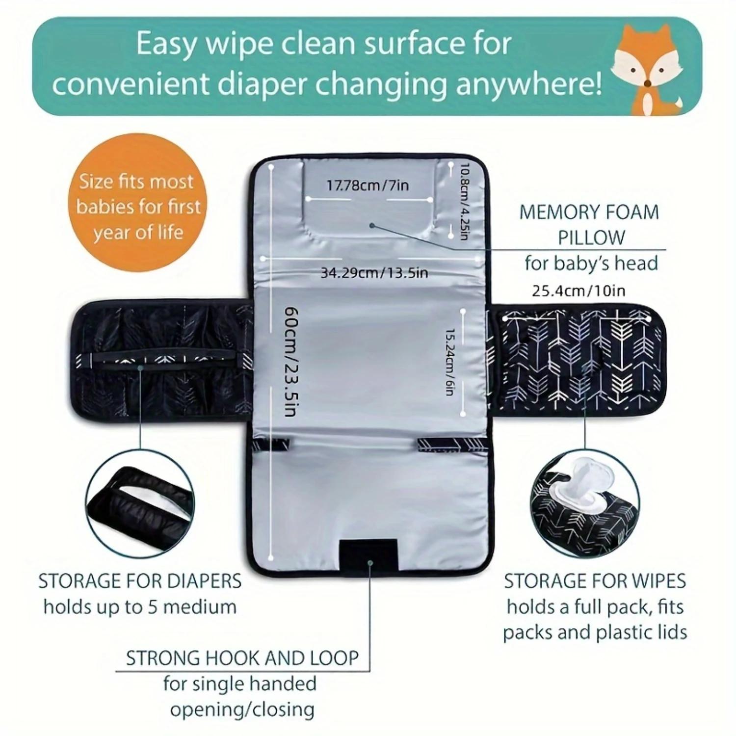 1 шт. портативный и компактный пеленальный коврик в синюю полоску — мягкий