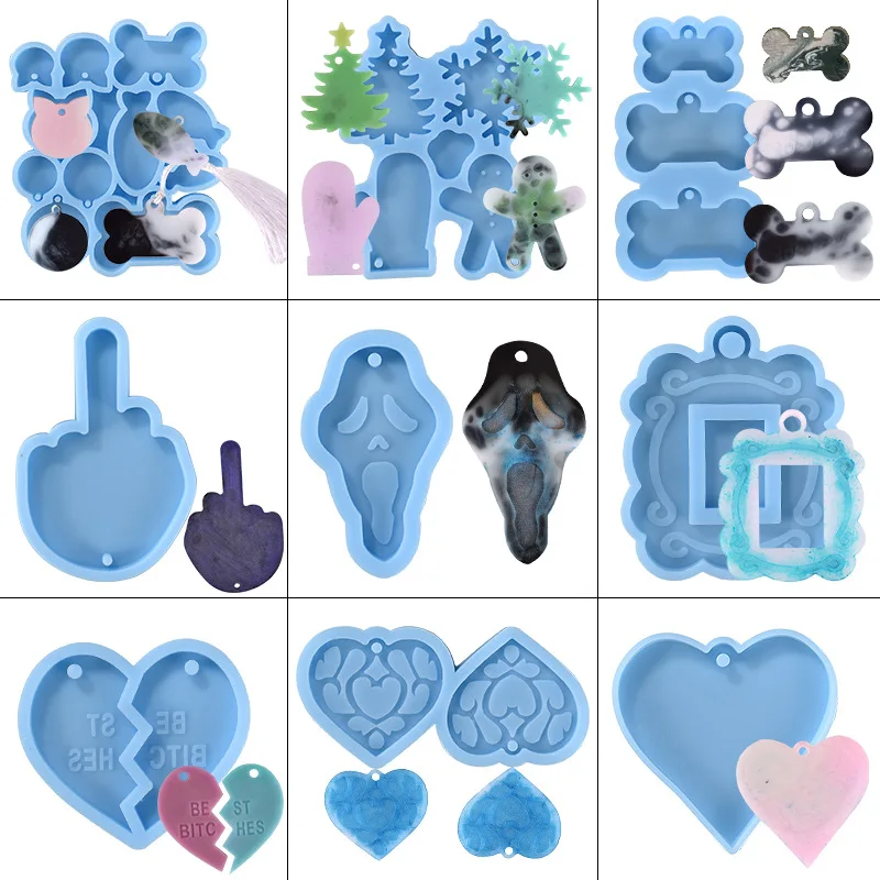

Diy Handmade Resin Silicone Mould Pet Brand Mold Bone Finger Love Snowflake Keychain Silicone Molds for Wholesale Drop Shipping