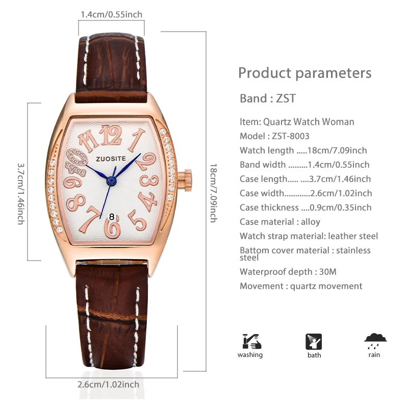 Elegant Red Leather Watches Women Diamond Small Dial Steel Wrist Clock Female Gift Waterproof Luxury Youth Lady Wristwatch Brown