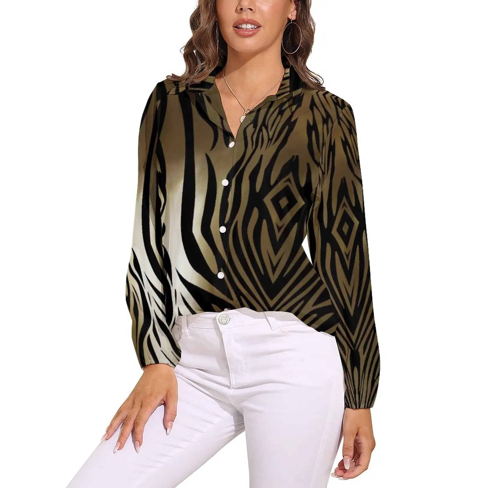 

Женская Свободная блузка с длинным рукавом, Классическая винтажная блузка большого размера с принтом тигра и мехом животного, одежда для ве...