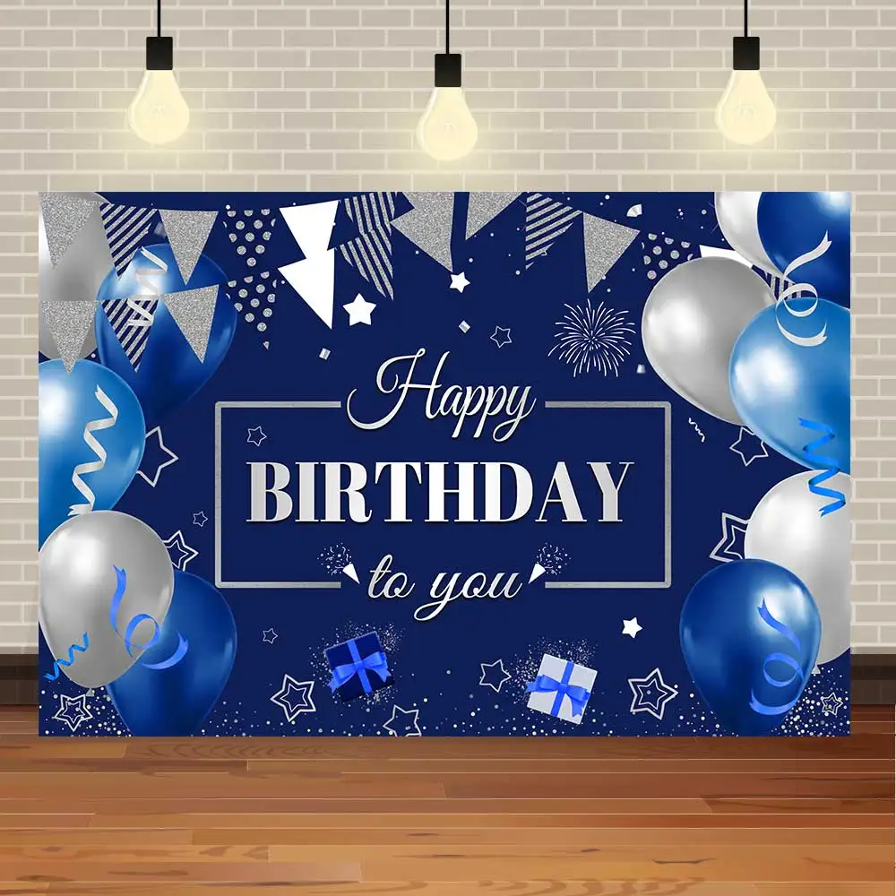 

NeoBack Adult Birthday Party Balloons Diamond Blue Silver Glitter Bling Bling Banner Photo Backdrop Photography Background