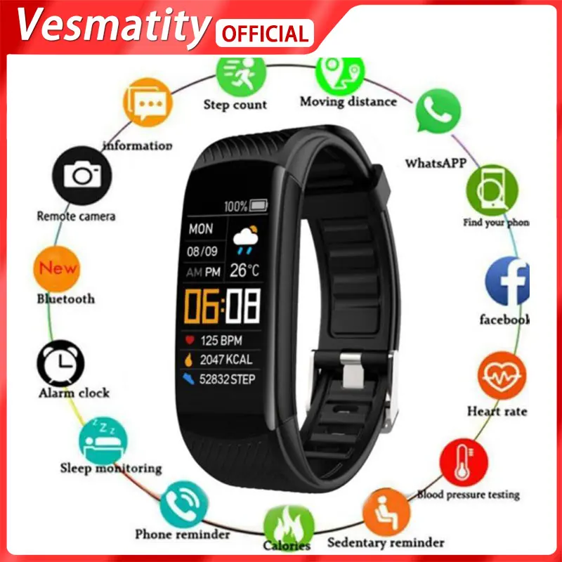

For Apple Huawei Xiaomi C5S Smart Bracelet Blood Pressure Monitor IP67 Heart Rate Monitor Smart Watch Tracking