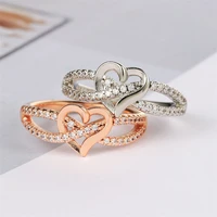 silver color heart couple ring for women men lover girls boy lady shiny rhinestone rings wedding party jewelry gift