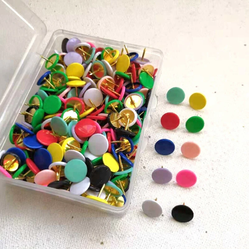 

100pcs Round Shape Push Pins Thumb Tacks Notice Board Cork Paper Map Thumb Tacks Point Office binding supply
