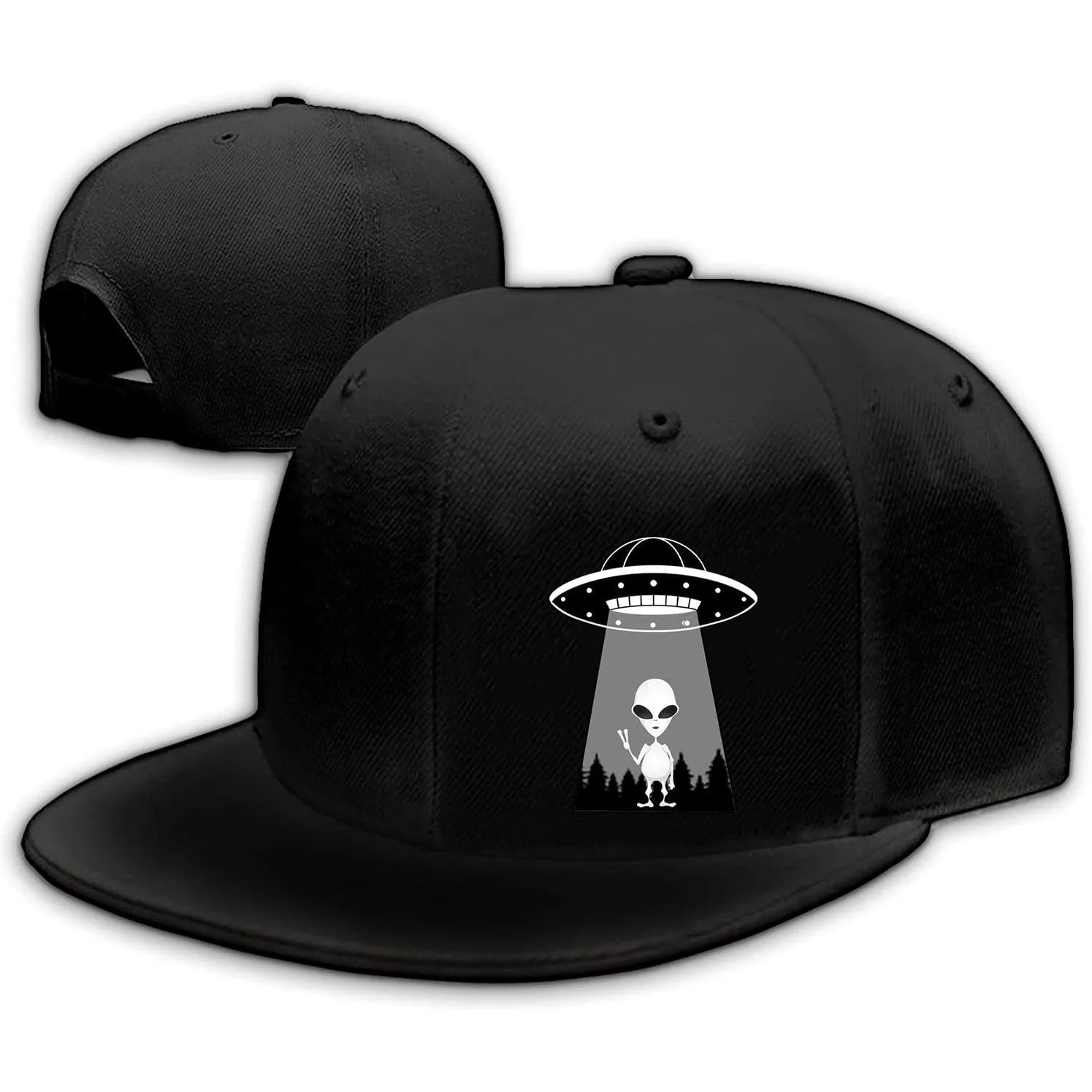 Фото Ufo Aliens Snapback Шляпы для мужчин Flat Bill Hat для мальчика Рюкзак Snap Бейсболка Черная №1