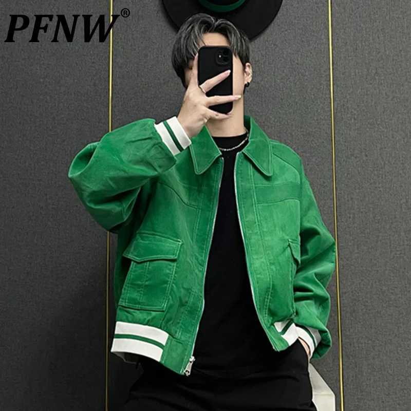 

PFNW Spring Autumn New Men's Korean Corduroy Short Jackets Baggy Fashion Personality Colors Contracted Casual Chic Coats 28A2121