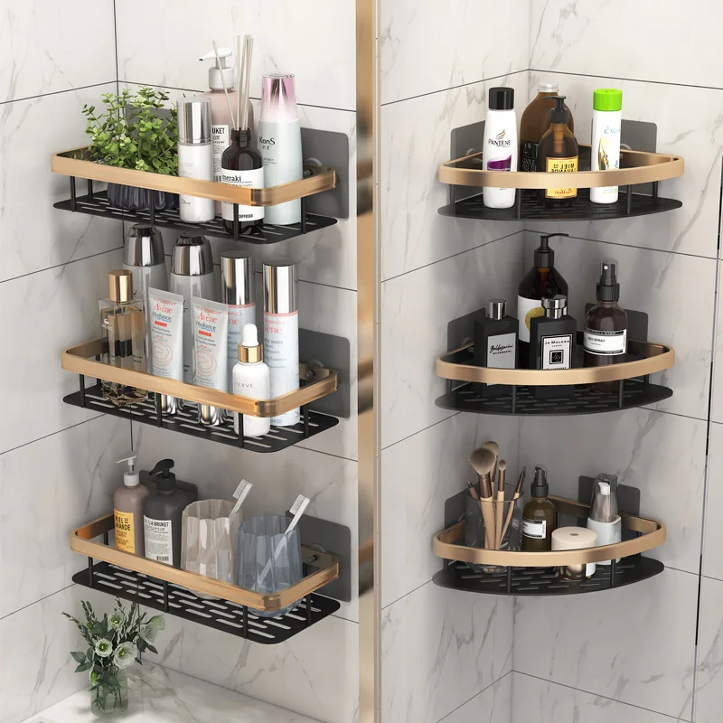 

Bathroom Rack Suction Cup Wall Hanging Free Punching Wall Kitchen Bathroom Storage Accessories Corner Shelf Bathroom Organizer