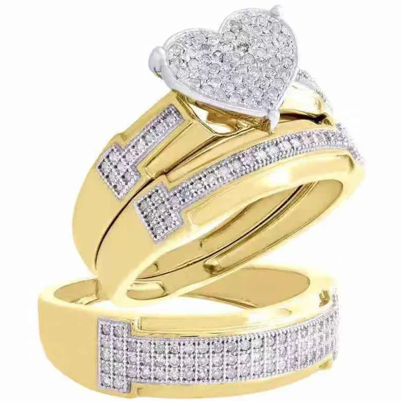 

Milangirl Classic Gold Silver Swan Heart Ring Set Fashion Wave Engagement Ring Princess Promise Wedding Rings For Women