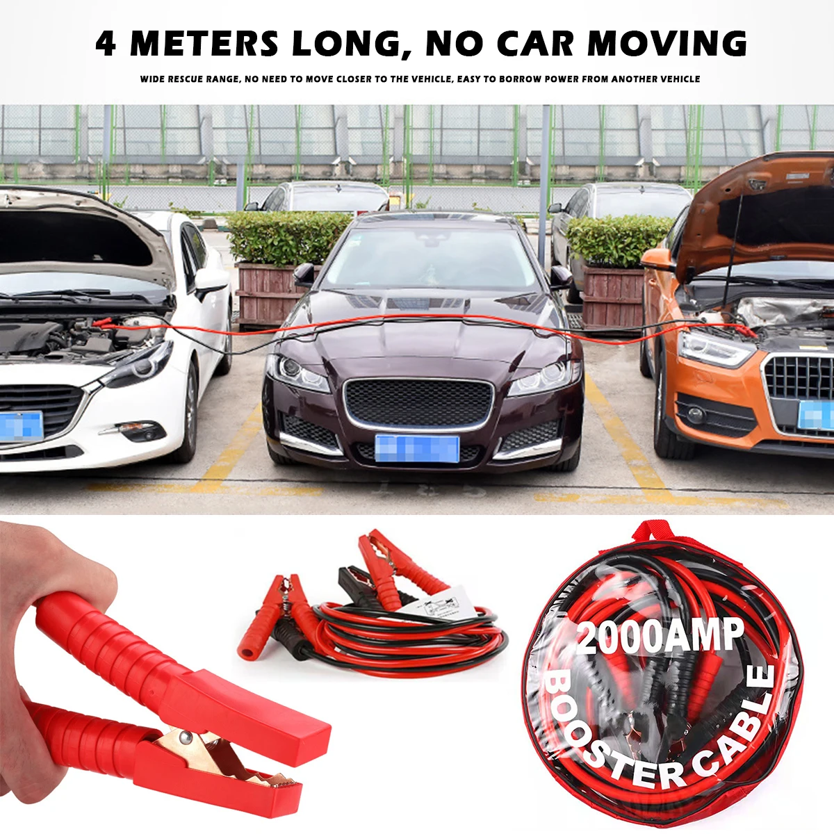 

new Car Battery Power Wire Automotive Wire 4m 2000A Heavy Duty Durable Heat Resistant Car Battery Jump Leads Booster Cables