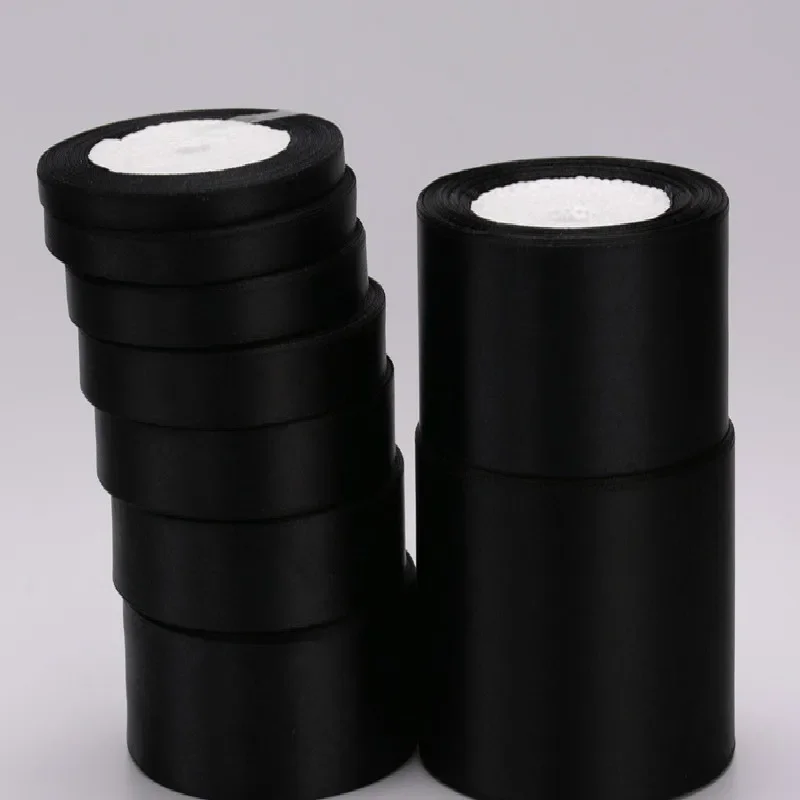 Новинка (12 метров в рулоне) 6 мм-50 мм черная шелковая лента для свадебной вечеринки