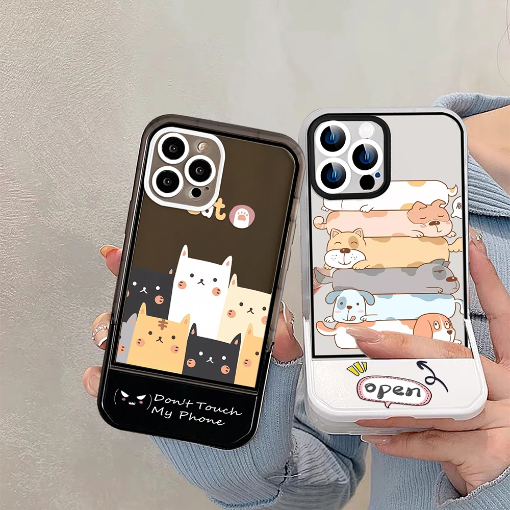 

Cartoon Cute Dog Stand Holder Case for iPhone 14ProMax 14Plus 13 12 11 Pro Max Transparent Back Cover Soft Silicone Capas