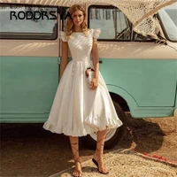 roddrsya 2022 short stain tea length wedding dress for women elegant open back o neck bridal gown robe de mari%c3%a9e custom made