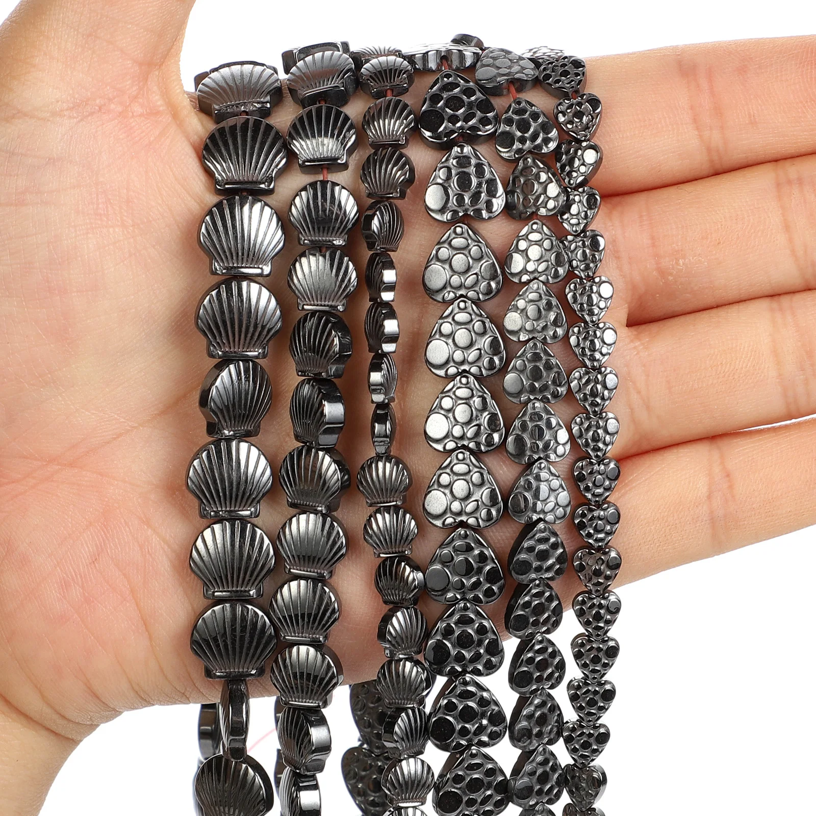 

Shell&Printed Peach Heart Black Hematite Stone Loose Spacer Bead For Jewelry Making DIY Bracelet Necklace Accessories 6-10mm