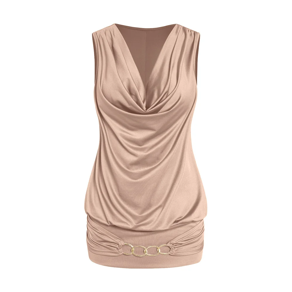 

Fashion Pure Color Tank Top Casual Sleeveless Tops Summer Soft Cowl Neck High Stretch Camisole For Female