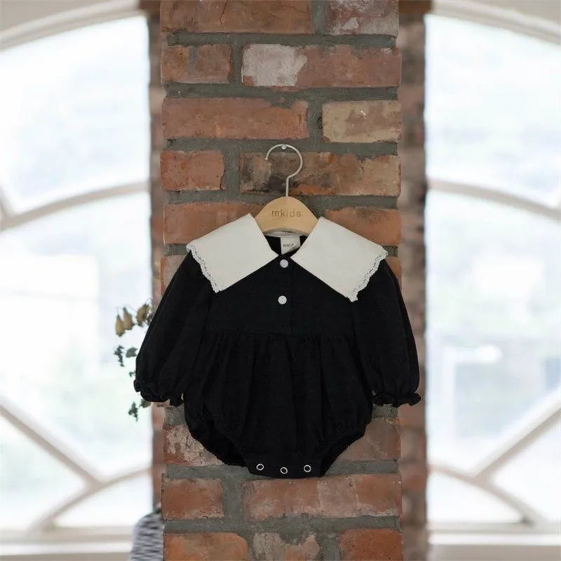 

Новинка осени 2023, боди для маленьких девочек с длинным рукавом и большими лацканами, однотонный комбинезон для новорожденных, комбинезон для маленьких девочек, одежда для принцесс 0-24 месяцев