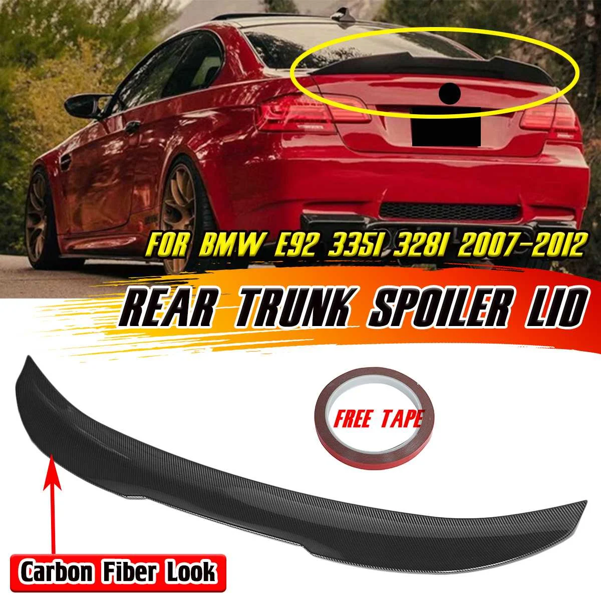 

PSM Style Car Rear Trunk Spoiler Wing Lid Extension For BMW E92 335i 328i 2007-2012 E92 Rear Wing Spoiler Lip ABS Car Spoilers